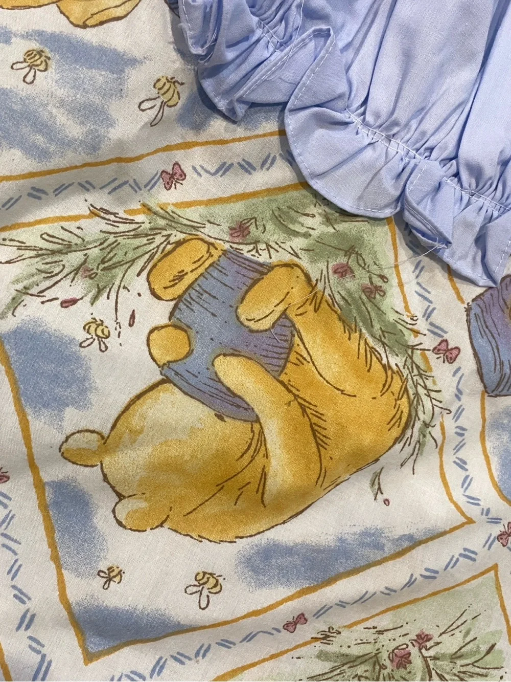 Winnie the Pooh Honey Pot Print Blue Multicolor Ruffled Window Valance 93 inches